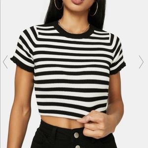 Dolls Kill Delia black white strip lattice crop top